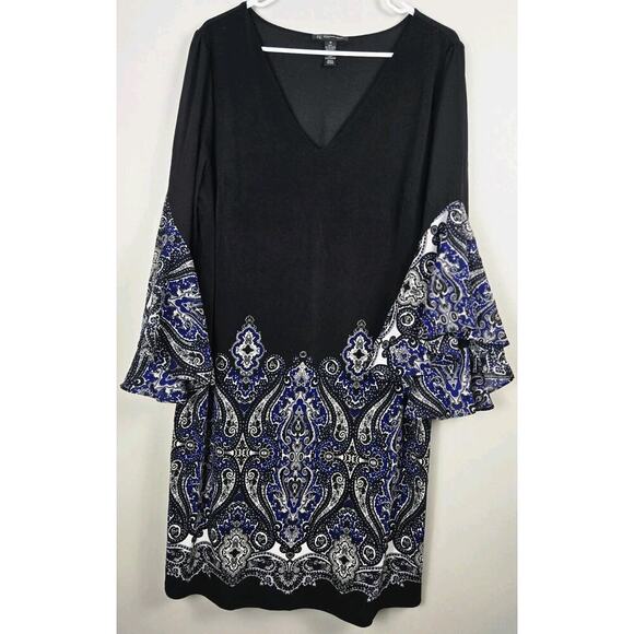 INC Women's Black V Neck Ruffle Sleeve Sheath Dress 1X Cottage Boho Peasant PLUS - Picture 1 of 6
